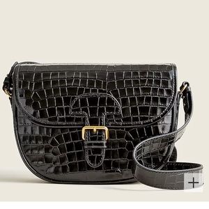 J. Crew Classic large saddle bag in croc-embossed leather - Black - with tags